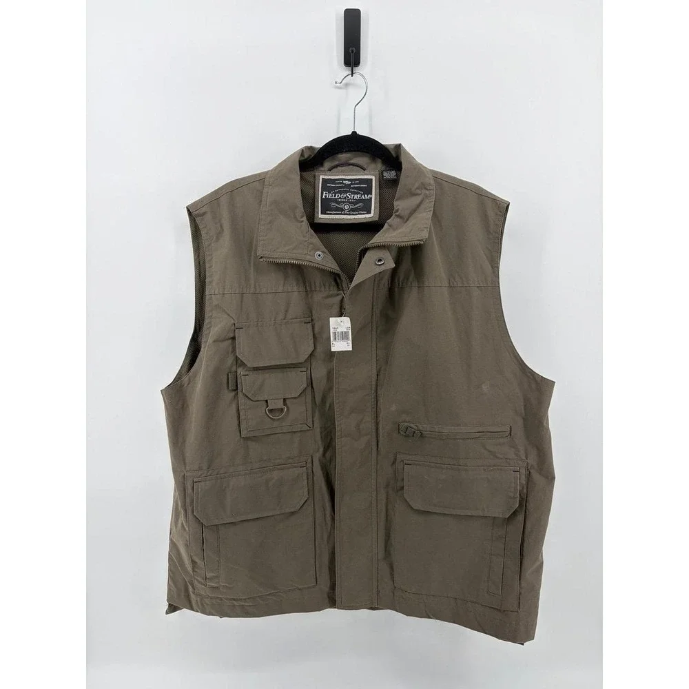 Field and Stream Hunting Vest, Taupe Fishing Safari Pockets, Full Zip, Men XL